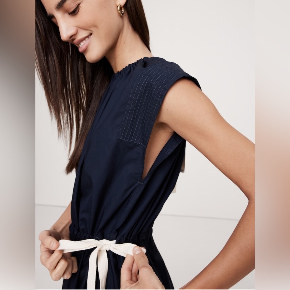 BANANA REPUBLIC POPLIN TIE-WAIST MIDI DRESS - Picture 6 of 11